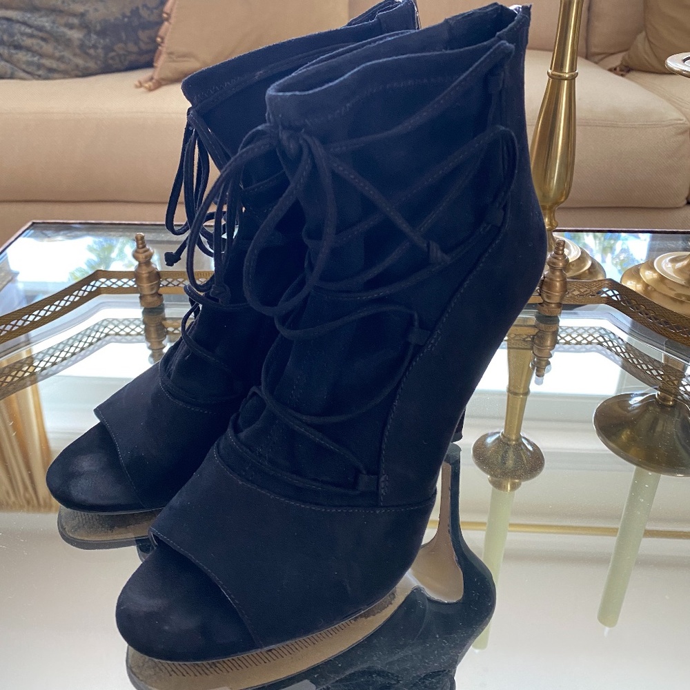 Suede Peep Toe Bootie